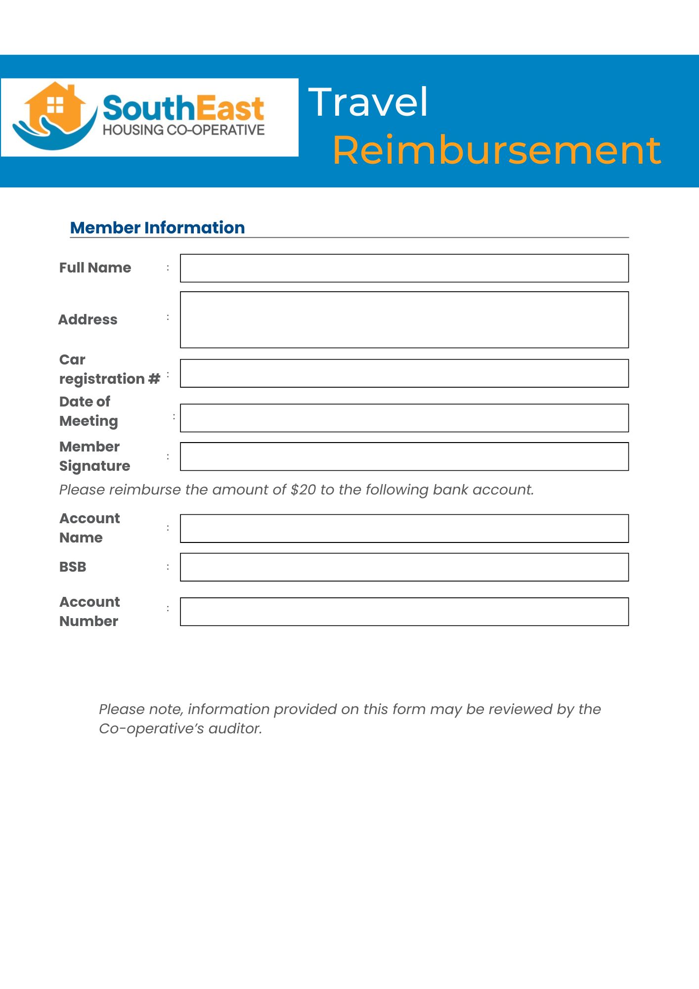 Member Travel Reimbursement Form